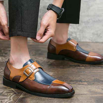 Men'S Patchwork Retro Punk Casual Single Monk Shoes