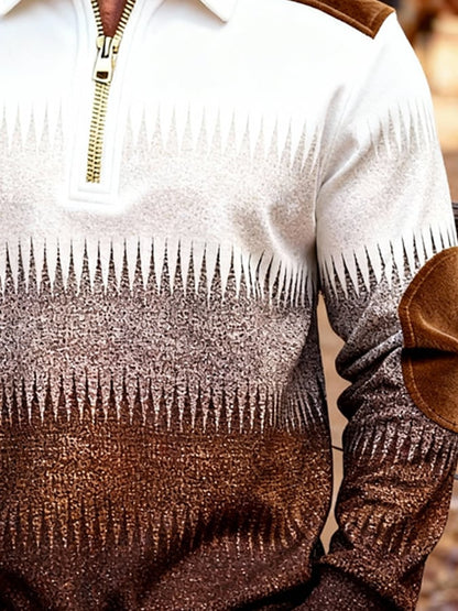 Men's Retro Color Block Print Zipper Sweatshirt