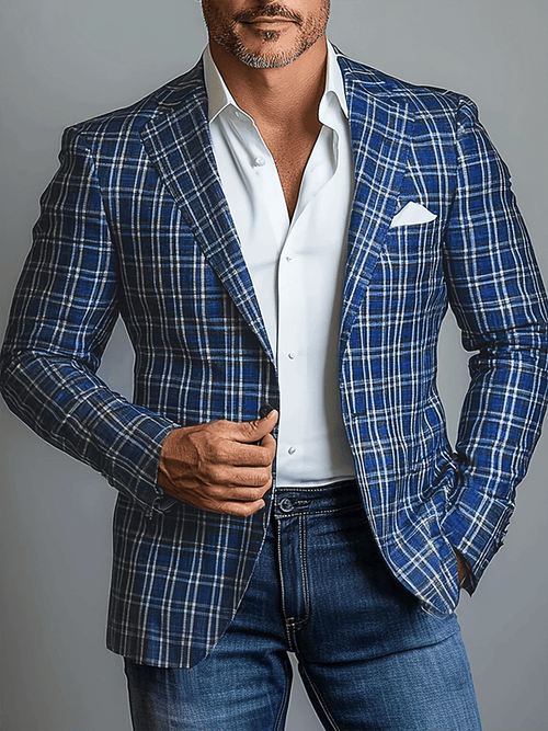 Men's Fashionable Plaid Design Single-Breasted Pocket Design Casual Suit