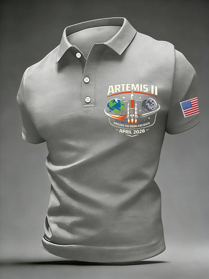 Men's Around The Moon And Back Print Polo Shirt