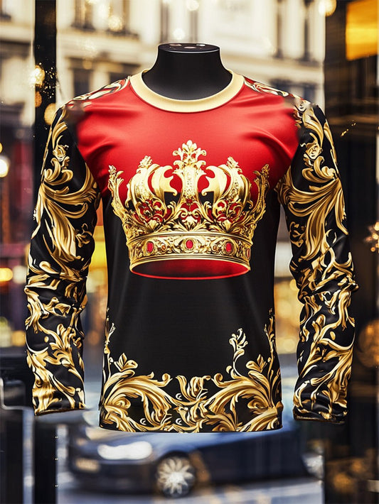 Men's Luxe Crown Print Long Sleeve T-Shirt