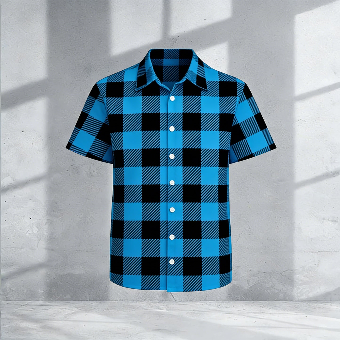 Men's Casual Blue & Black Color Matching Checked Printed Shirt