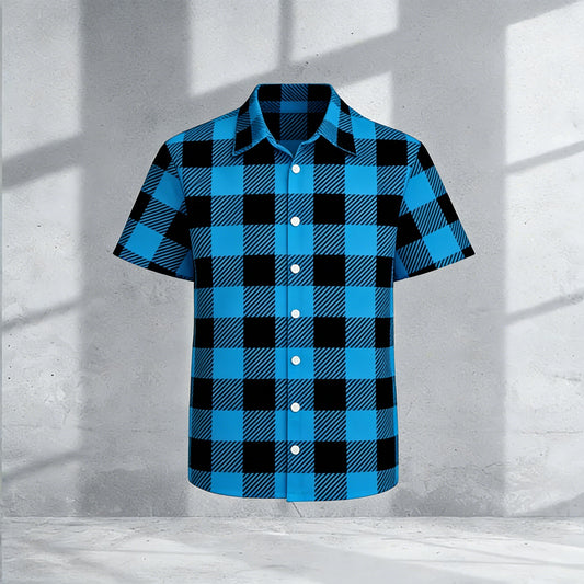 Men's Casual Blue & Black Color Matching Checked Printed Shirt