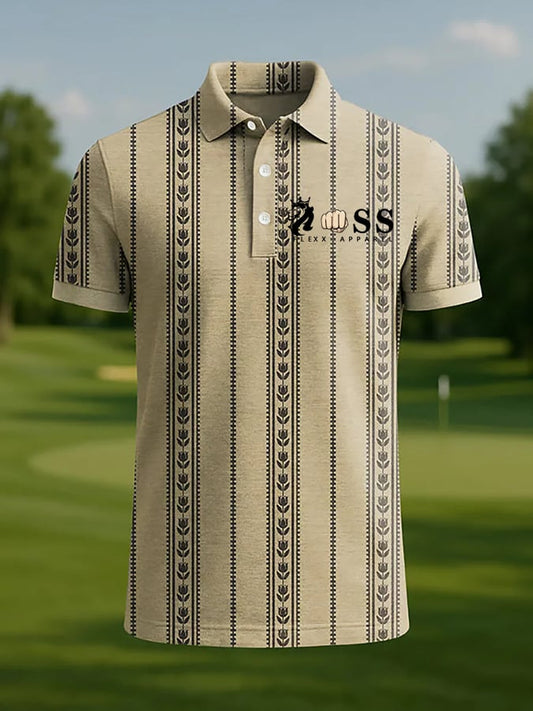 Men's Retro Letter Design Printed Casual Polo Shirt