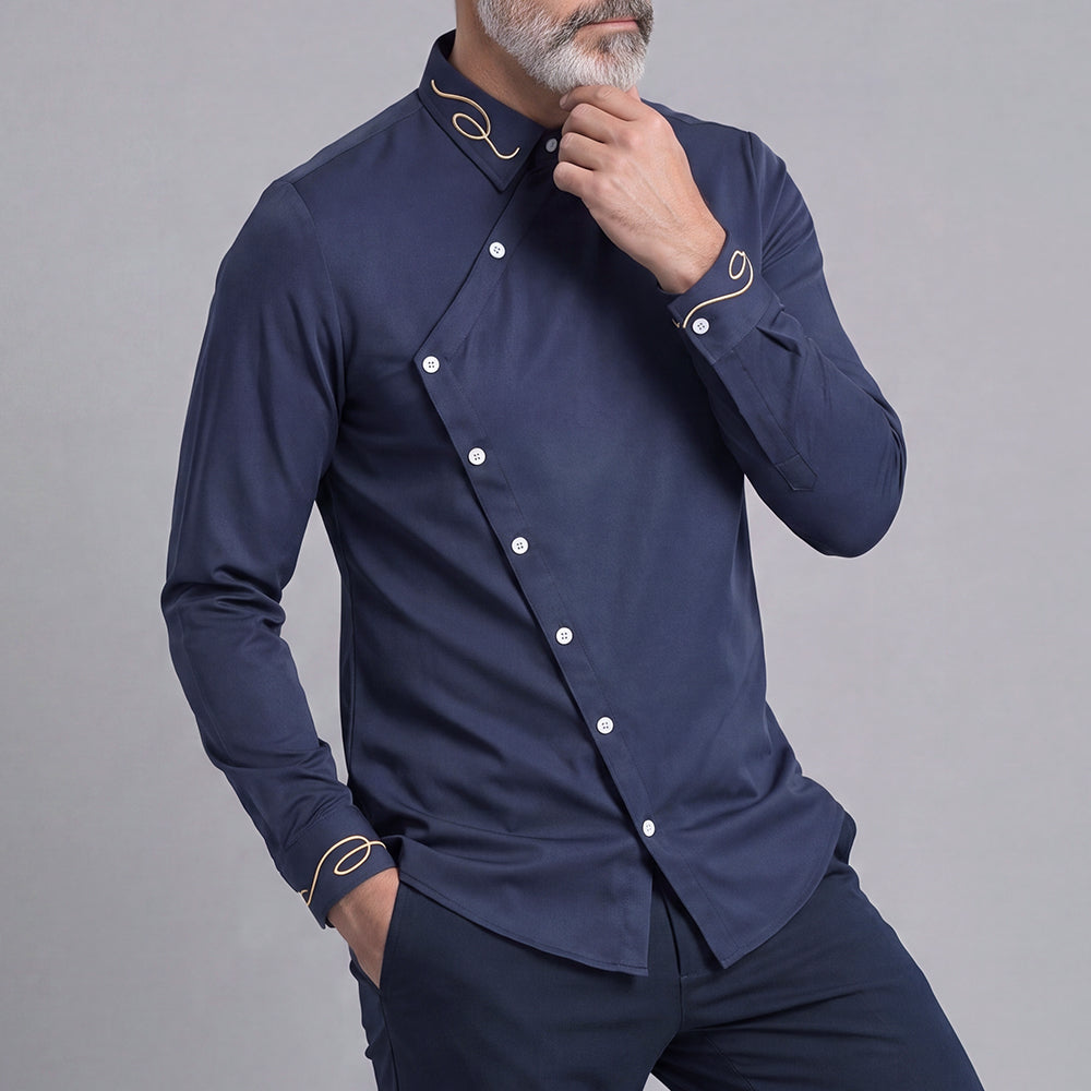 Men's Casual Solid-Color Slim-Fit Long-Sleeve Shirt