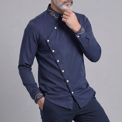 Men's Casual Solid-Color Slim-Fit Long-Sleeve Shirt