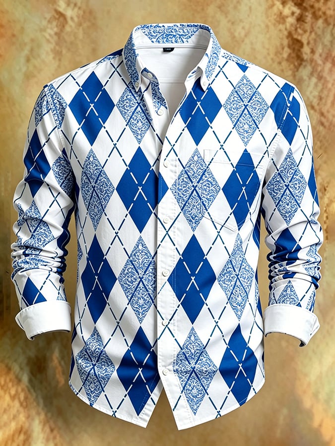 Men's Retro Abstract Art Print Comfortable Business Style Shirt