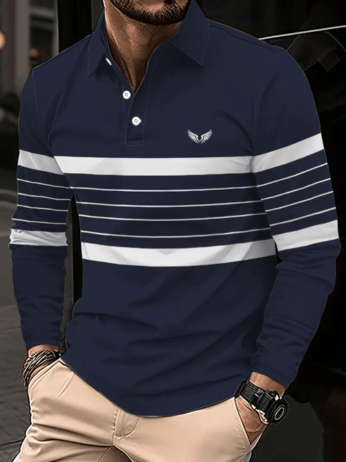 Men's Business Casual Striped Button-Down Polo