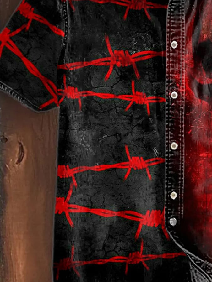 Men's Skull Printed Casual Short Sleeve Shirt