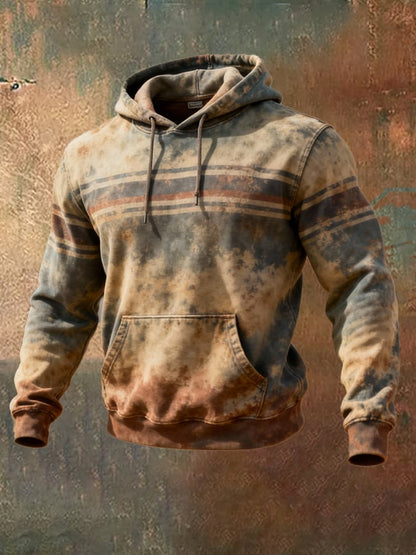 Men's Retro Distressed Color Block Print Casual Long Sleeve Sweatshirt