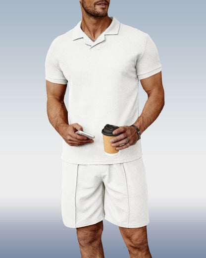 Suitmens Men's White Knit V-Neck Knit Polo