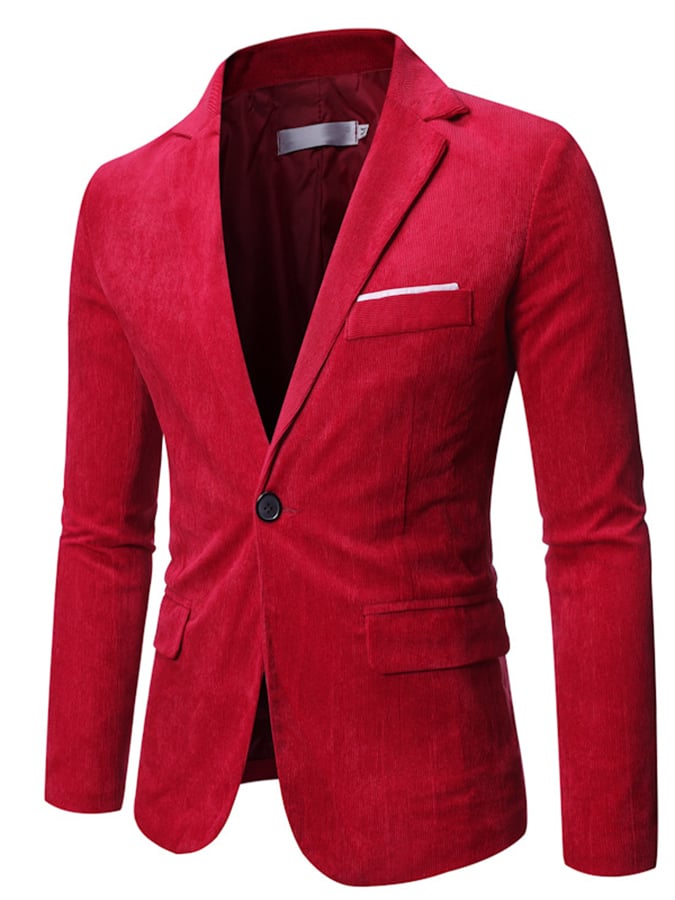 Men's Business Casual Fit One Button Corduroy Blazer