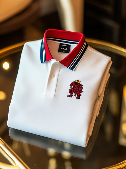Men's Retro Business Print Long Sleeve Polo Shirt