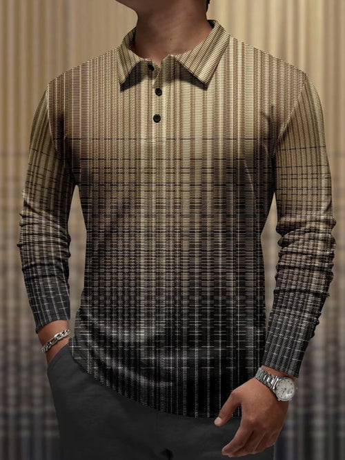 Men's Vintage Geometric Striped Print Casual Polo Shirt