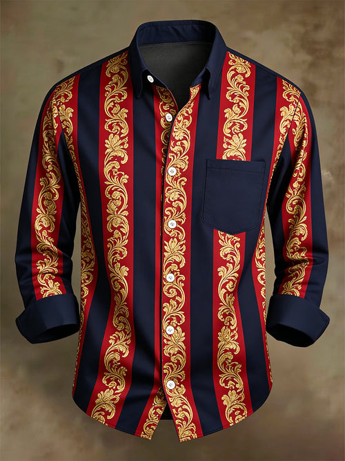 Men's Retro Business Casual Baroque Striped Long-Sleeved Shirt