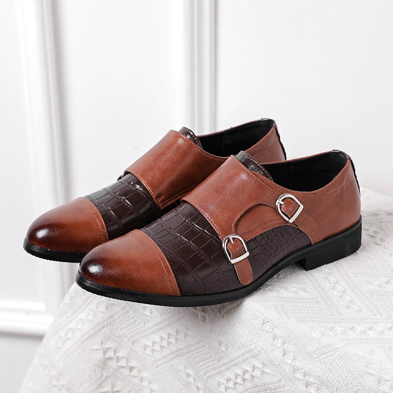 Fashion Buckle Crocodile Pattern Trendy Men Leather Shoes