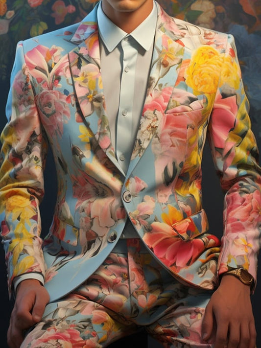Men's Casual Tie Dye Printed Blazer and Pants Two Piece Set