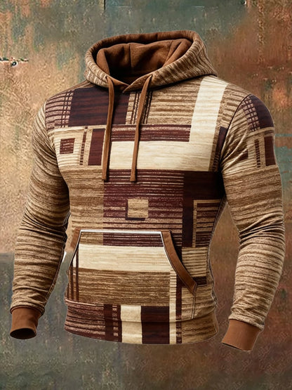 Men's Retro Distressed Color Block Print Casual Long Sleeve Sweatshirt