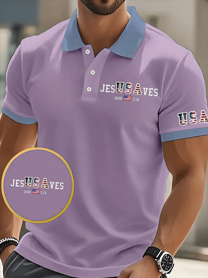 Men's Vintage USA Jesus Saves Printed POLO Shirt