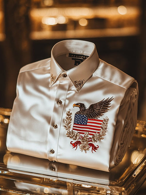 Men's Satin Luxe Independence Day Long Sleeve Button Down Shirt