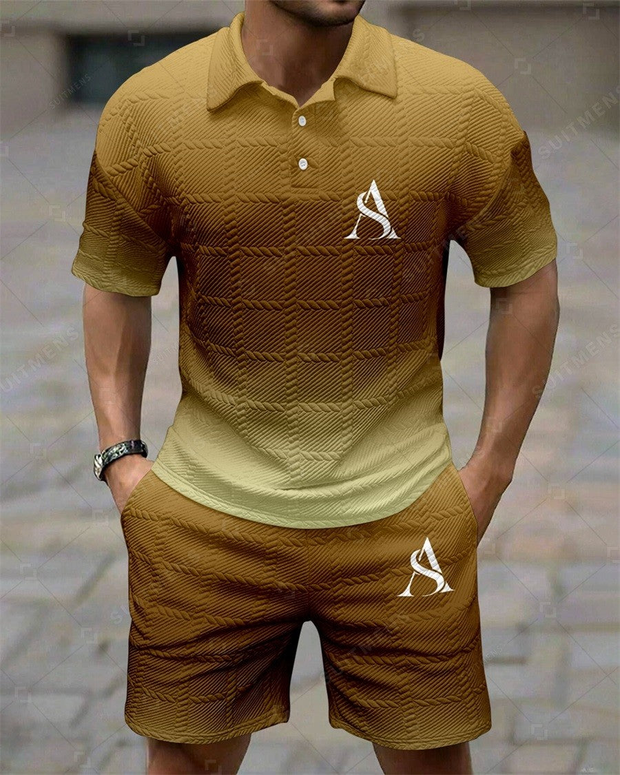 Men's Simple Textured Summer Polo Shirt Set 252