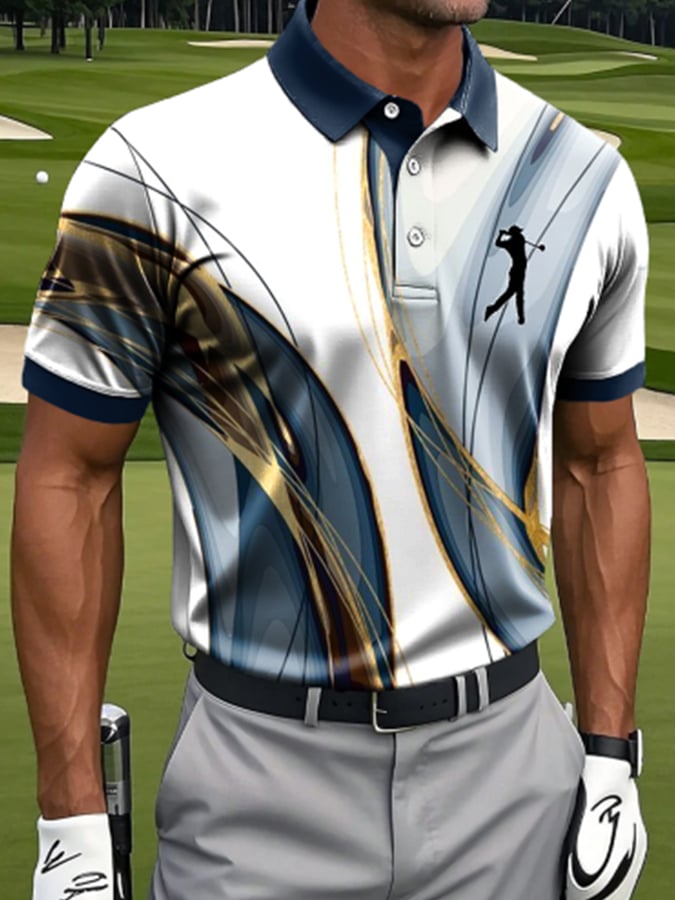 Men'S Casual Print Short-Sleeved Polo Shirt