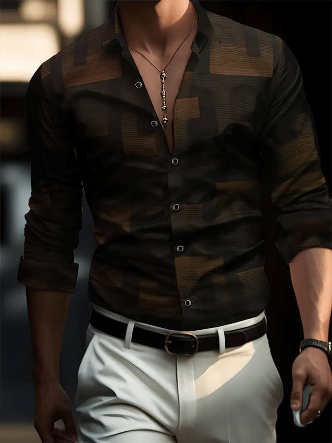 Men's Geometric Design Business Casual Shirt