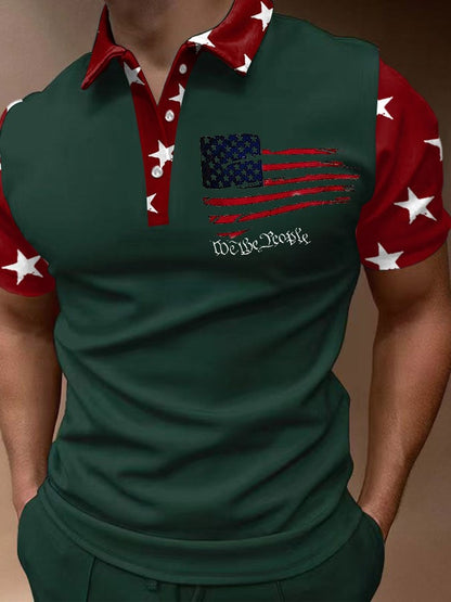 Men'S Flag Print Polo Shirt