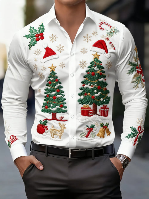 Men's Business Christmas Print Long Sleeve Shirt