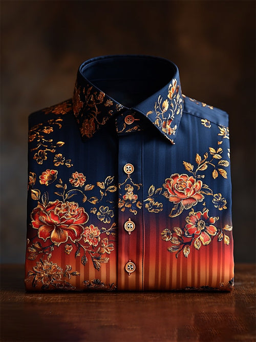 Men's Casual Festive Gradient Floral Print Long Sleeve Shirt