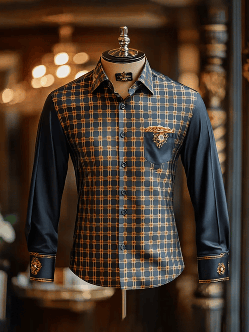 Men's Contrast Luxe Plaid Long Sleeve Shirt