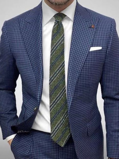 Men's Work Plaid One Button Peaked Collar Blazer
