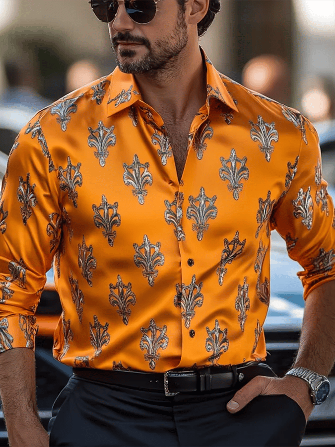 Men's Fashion Business Luxury Design Printed Long Sleeve Shirt