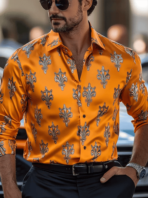 Men's Fashion Business Luxury Design Printed Long Sleeve Shirt