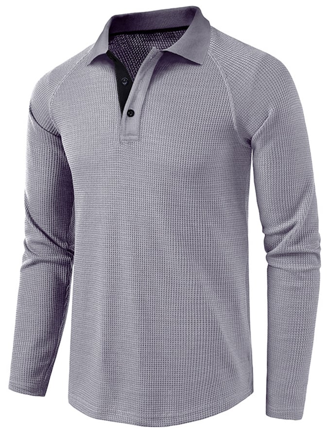 Athletic Casual Waffle Long Sleeve Half Button Polo Shirt