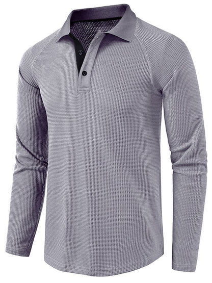 Athletic Casual Waffle Long Sleeve Half Button Polo Shirt