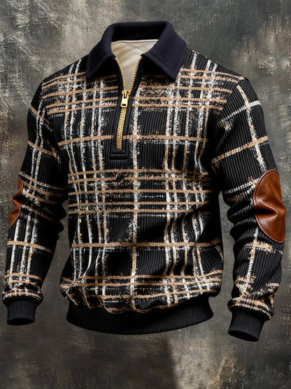 Men's Vintage Color-Block Printed Zip-Up Hoodie