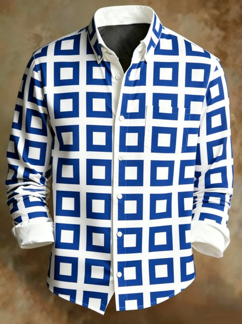 Men's Retro Abstract Art Print Plaid Pattern Business Style Shirt