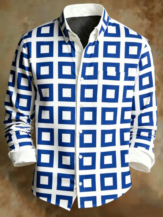 Men's Retro Abstract Art Print Plaid Pattern Business Style Shirt