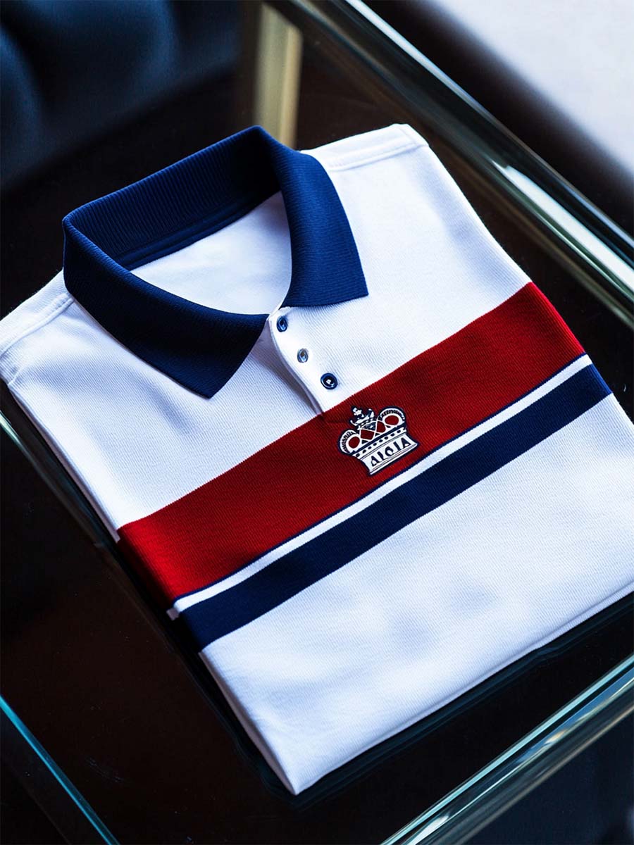 Men's Casual Business Stripe Print Button-Down Short Sleeve Polo Shirt
