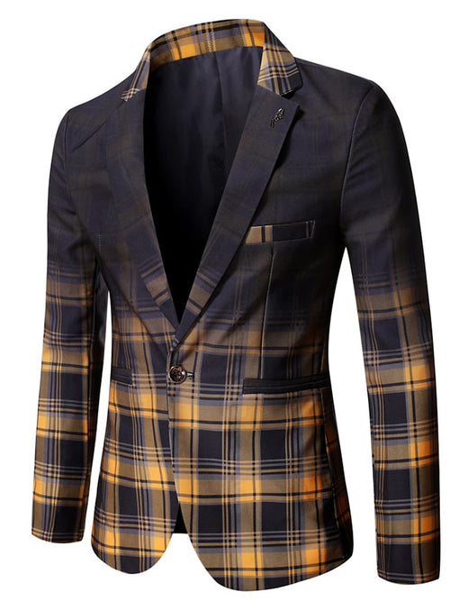 Checkered Contrasting Color Gentleman Business Casual Slim Fitting Suit Jacket