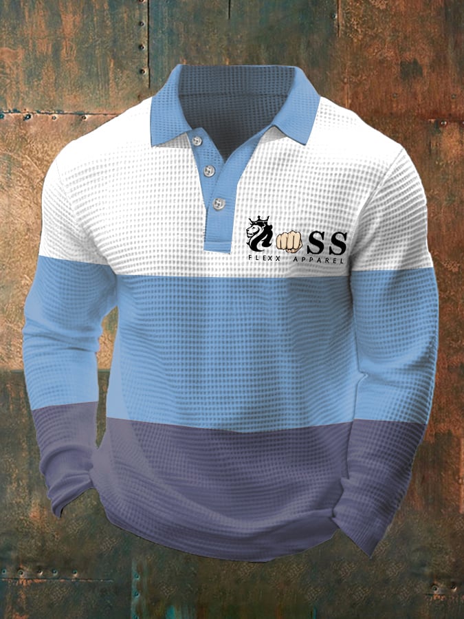 Men's Business Casual Contrast Waffle Polo Top