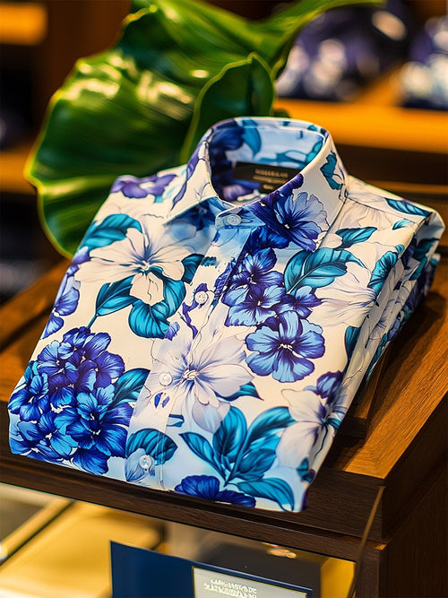 Men's Satin Luxe Hawaiian Print Short Sleeve Button Shirt