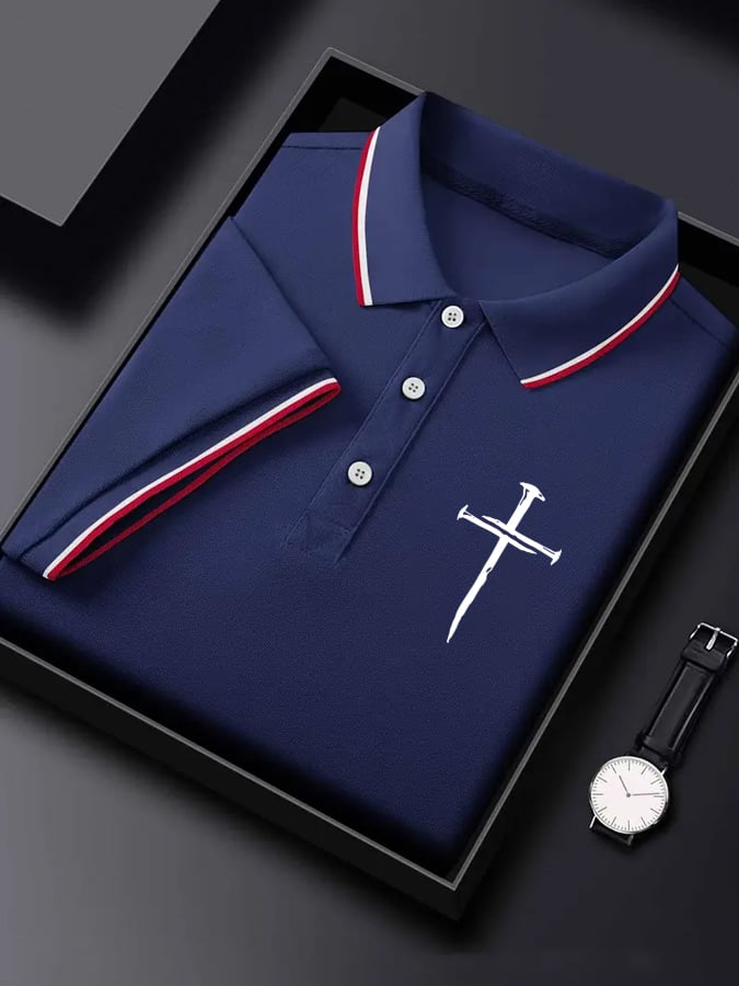 Men'S Classic Cross Print Polo Shirt