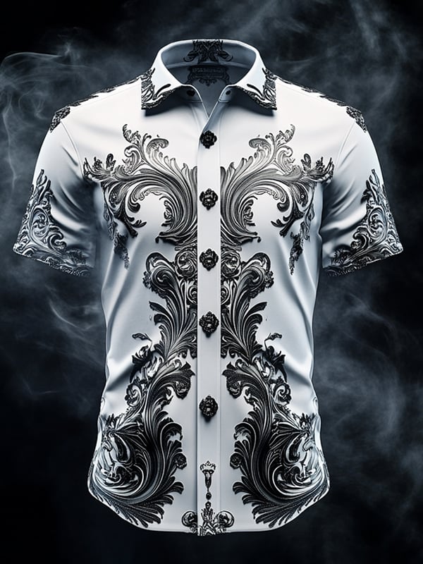 Men's Vintage Dark Baroque Print Short Sleeve Shirt