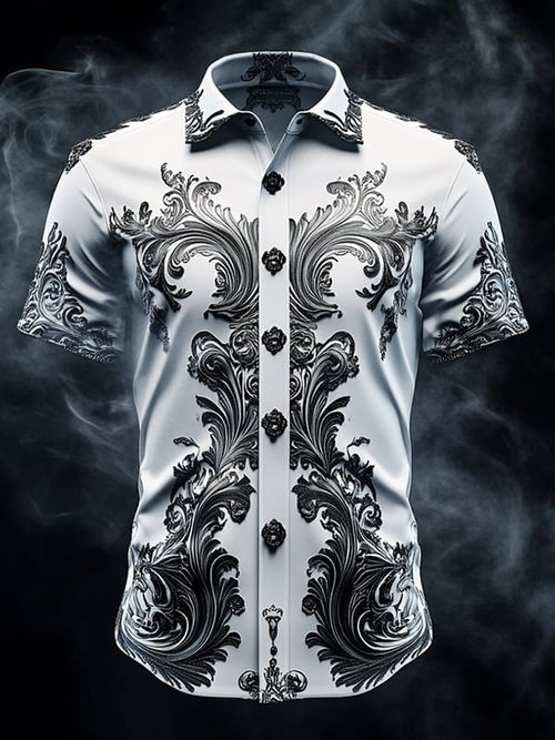 Men's Vintage Dark Baroque Print Short Sleeve Shirt