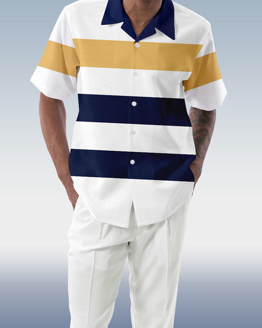 Rianmond Men's Colorblock Stripe 2-Piece Short Sleeve Walking Suit 194