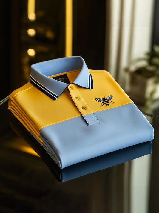 Men's Classic Business Check Button Short Sleeve Polo Shirt