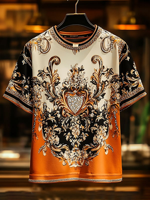Men's Business Luxury Printed  Cotton Short Sleeve T-Shirt