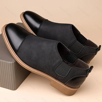 Men's Vintage Two Tone PU Leather Cap Toe Elastic Side Slip On Chelsea Ankle Boots